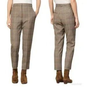 Sandro Pants Stainy Plaid Check Tapered Ankle Crop Neutral Work Modern Sz 34 XS